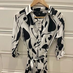 NWT INC Women's Long Sleeve White Black Polyester Shirt Dress Size 6P